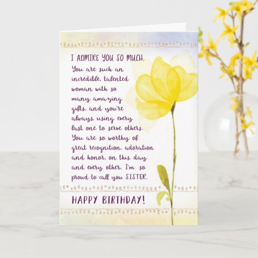 Schwester Birthday, ich bewundere dich so sehr Karte (Gelbe Blume)