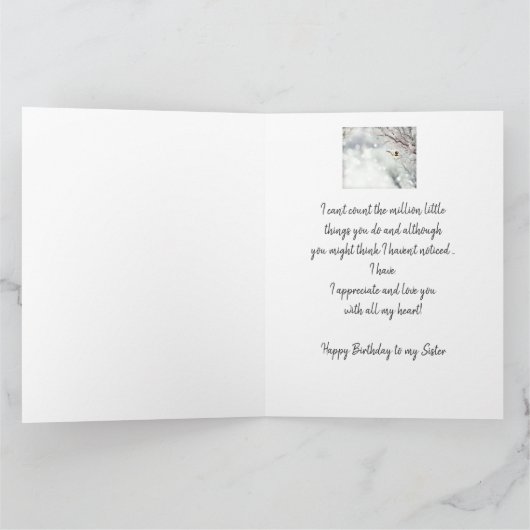 Schwester Birthday Liebe my Heart Chickadee Bird Karte (Innenseite)