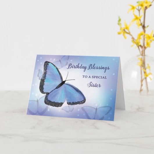 Schwester Birthday Segings Religious Butterfly Blu Karte (Gelbe Blume)