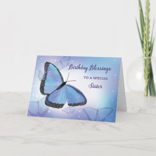 Schwester Birthday Segings Religious Butterfly Blu Karte