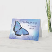 Schwester Birthday Segings Religious Butterfly Blu Karte (Vorderseite)