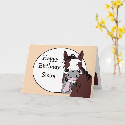 Schwester Birthday Spaß mit Pferd Cartoon Karte (Gelbe Blume)
