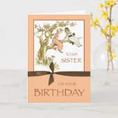Schwester Birthday, Vintage Mädchen im Apfelbaum Karte (Gelbe Blume)