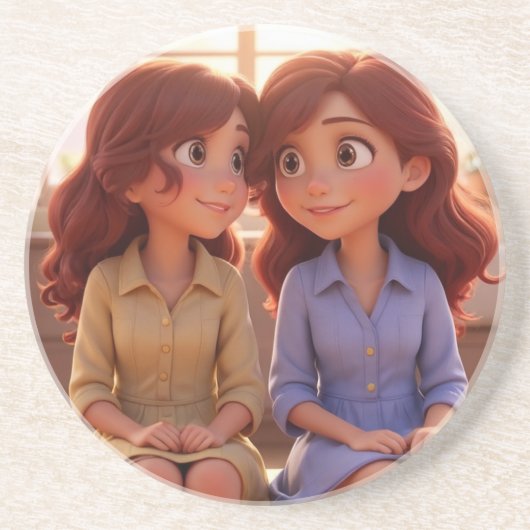 Schwester-Bond – Illustration von schönen Schweste Getränkeuntersetzer (Vorne)