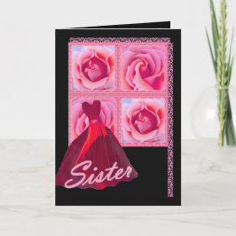 SCHWESTER - Brautjungfer - rotes Kleid, rosa Rosen Einladung