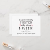 Schwester Bridesaid Vorschlag für eine Flachkarte Karte (Vorderseite/Rückseite Beispiel)