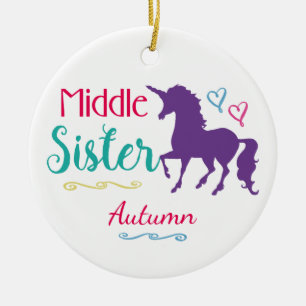 Schwester-buntes Einhorn-mittleres Keramik Ornament