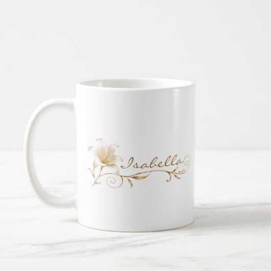 Schwester Champagner Gold Lilie Name Tasse (Links)