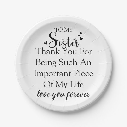 Schwester Dankbarkeit danke, dass du in meinem Leb Pappteller (Vorderseite)