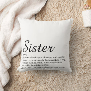 Schwester Definition Black and White Chic Script Kissen