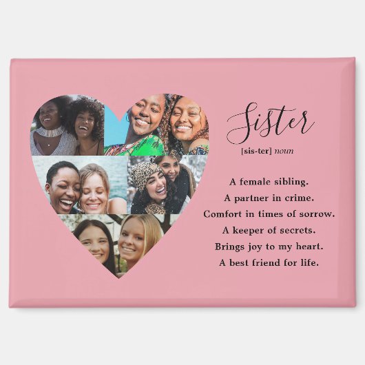 Schwester Definition Rosa Herz Erinnerungsstück Magnet (Vorderseite)