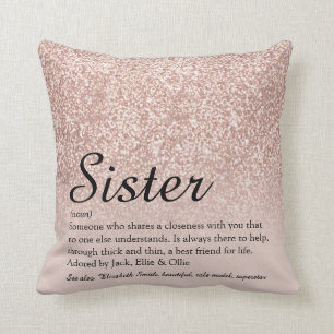 Schwester Definition Roségold Glitter Chic Schrift Kissen