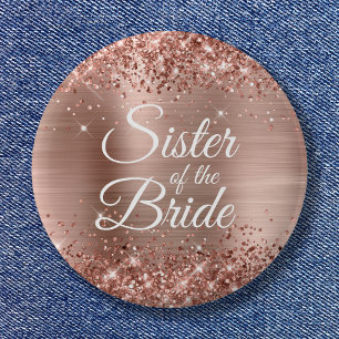 Schwester der Braut Glitzernde Rosen-Goldfolie Button