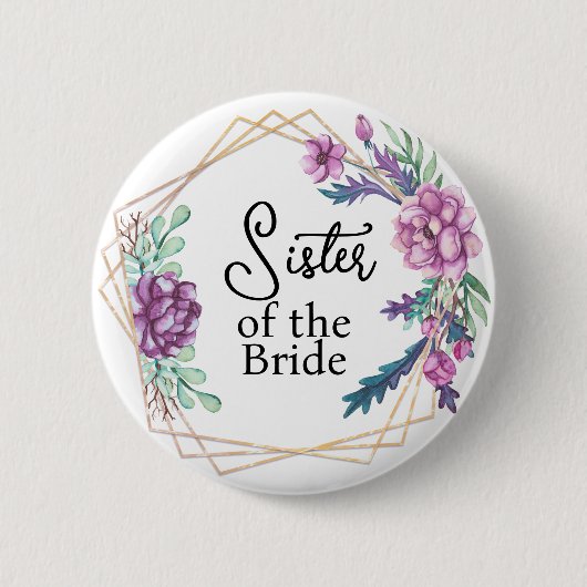 Schwester der Braut Lila Blumen Hochzeit Button (Vorderseite)