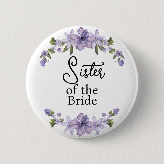 Schwester der Braut Lila Blumen Hochzeit  Button (Vorderseite)