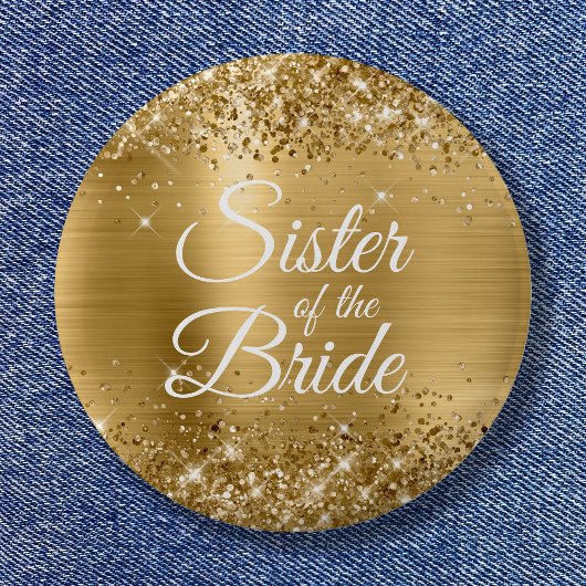 Schwester der Bride Glittery Gold Foil Button