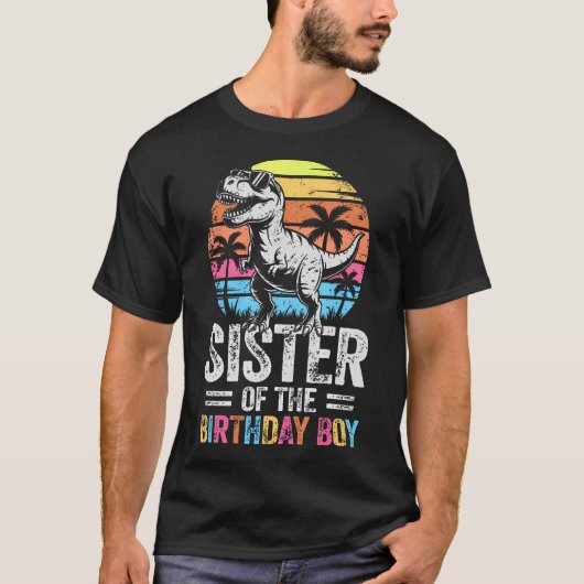 Schwester der Dinosaurier-Geburtstagsfeier T-Shirt (Vorderseite)