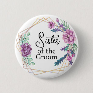 Schwester des Bräutigams Lila Blumen Hochzeit  Button