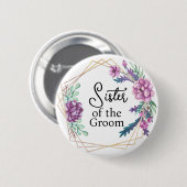 Schwester des Bräutigams Lila Blumen Hochzeit Button (Vorne & Hinten)