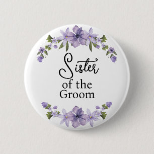 Schwester des Bräutigams Lila Blumen Hochzeit  Button