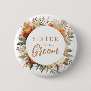 Schwester des Bräutigams verbranntes orange Herbst Button