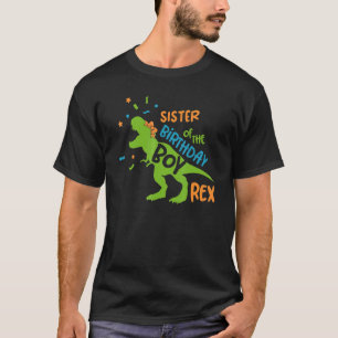 Schwester des Geburtstags Boy Rex Rawr Dinosaur Bi T-Shirt