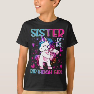 Schwester des Geburtstags Girl Flossing Einhorn Si T-Shirt