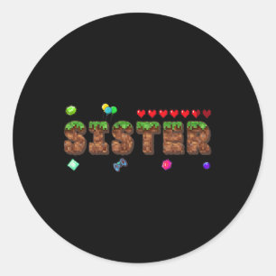 Schwester des Geburtstagsjungen Pixel Game Party M Runder Aufkleber