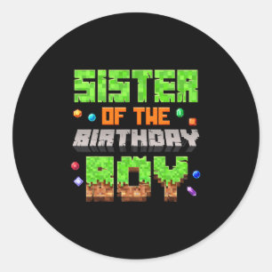 Schwester des Geburtstagsjungen Pixel-Gaming-Video Runder Aufkleber