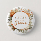 Schwester des Groom Burnt Orange Fall Floral Button (Vorderseite)