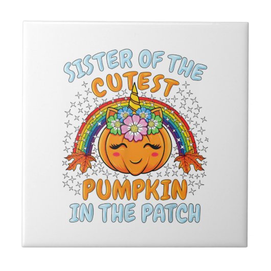 Schwester des süßesten Kürbisses im Patch Unicorn  Fliese (Vorderseite)