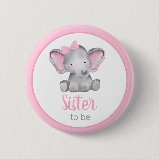Schwester, die rosa Elephant Girl Baby Dusche ist Button (Vorderseite)