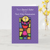 Schwester, Erste Kommune Gratulation, Cup und H Karte (Gelbe Blume)