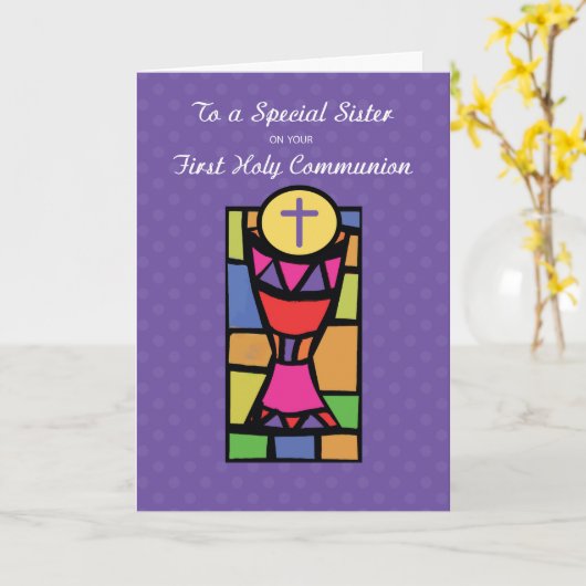 Schwester, Erste Kommune Gratulation, Cup und H Karte (Gelbe Blume)