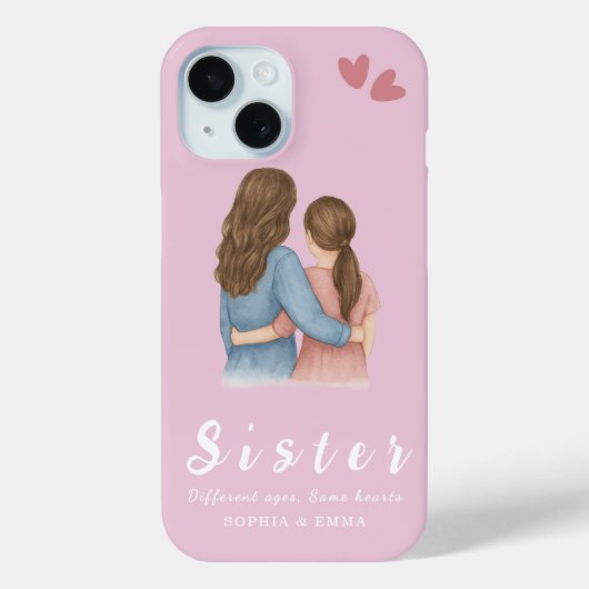 Schwester-Foto-Collage – iPhone 15 Hülle Geschenk (Rückseite)