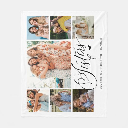 Schwester Foto Collage Typografie Keepake Fleecedecke (Vorderseite)