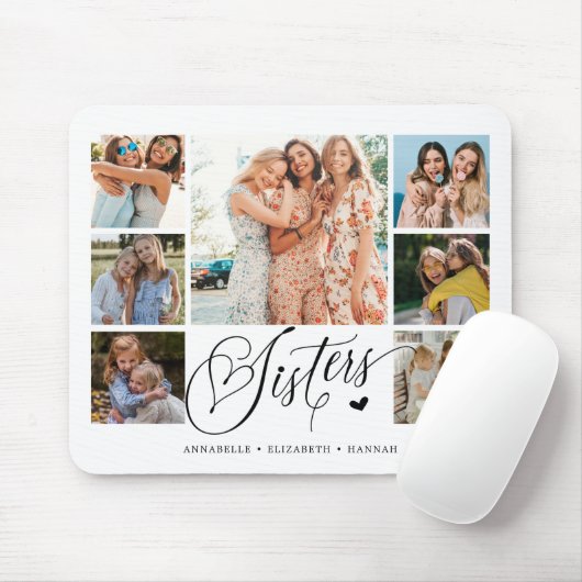 Schwester Foto Collage Typografie Keepake Mousepad (Mit Mouse)