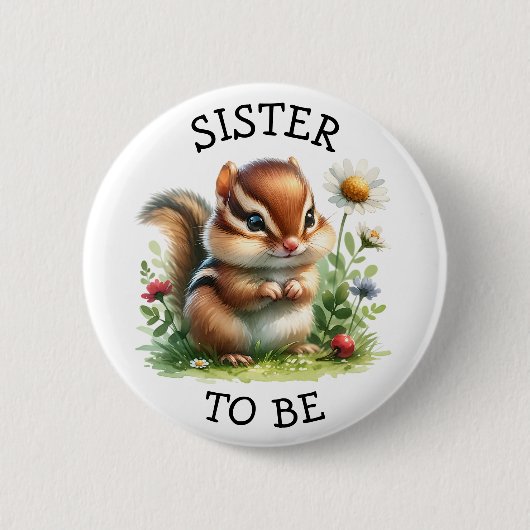 Schwester | Fox Woodland Themed Baby Dusche Button (Vorderseite)