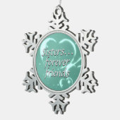 Schwester-für immer Freund-Liebe-Aqua-Grün-Herzen Schneeflocken Zinn-Ornament (Rechts)