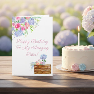 Schwester Geburtstag Floral Wasserfarbe Hortensien Karte