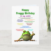 Schwester, Geburtstag, Frosch Jokes Karte (Vorderseite)