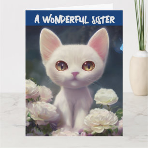 SCHWESTER GEBURTSTAG WEIßE KATZE Karte Karten