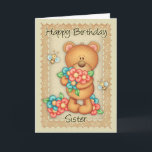 Schwester-Geburtstags-Karte mit einem Bündel Karte<br><div class="desc">Schwester-Geburtstags-Karte mit einem Bündel Geburtstags-Umarmungen - Bär mit Blumen</div>