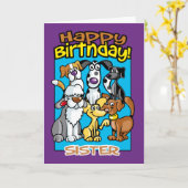 Schwester, Geburtstagsfeierhunde Hunde, Karte (Gelbe Blume)