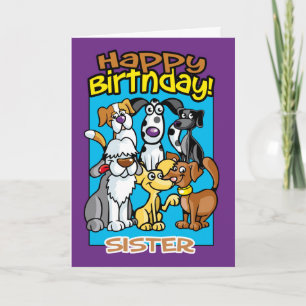Schwester, Geburtstagsfeierhunde Hunde, Karte