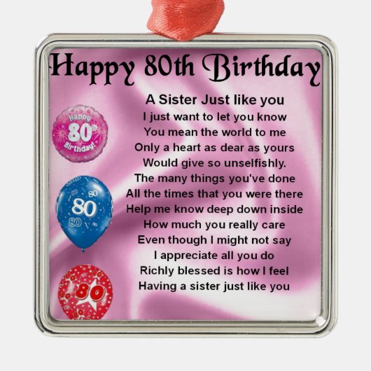 Schwester-Gedicht - 80. Geburtstag Silbernes Ornament (Vorne)