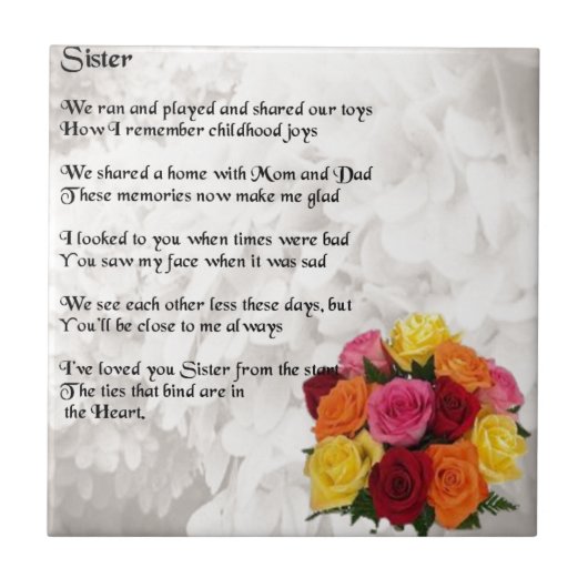 Schwester-Gedicht - Blumen Fliese (Vorderseite)