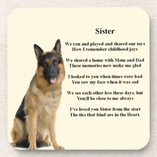 Schwester-Gedicht - Schäferhund-Hund Getränkeuntersetzer (Vorderseite)