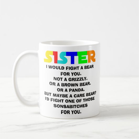 Schwester Geschenke, lustiges Schwester-Geschenk, Kaffeetasse (Links)