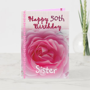 SCHWESTER - glückliche 50. - 59. Geburtstag - rosa Karte